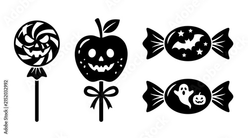 Foto Halloween Halloween sweets set, spooky lollipop and evil apple icons, witch cand