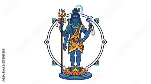 Принти на полотні Blue Deity with Multiple Arms and Sacred Symbols