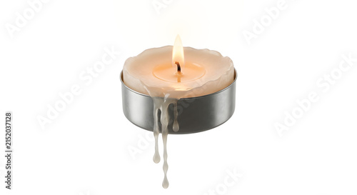 Konstfotografi Small tea light candle in metal holder with melting wax drops