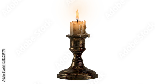 Obraz na plátně Bloody antique candle in a brass candlestick on transparent background