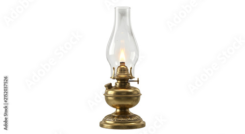 Fotografie Antique brass oil lamp with a burning flame and glass chimney