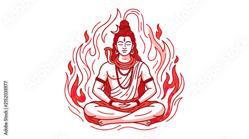 Bild auf Leinwand Meditating Deity Surrounded by Stylized Flames