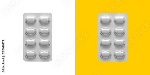 Silver blister pack with white pills on plain color background png