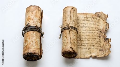 Old slavic birch bark manuscripts display clearly visible ancient text and are secured with traditional tied bindings representing a rich cultural heritage