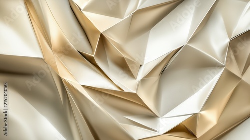 Abstract geometric 3d background with cream gold metallic paper folds for luxury design.