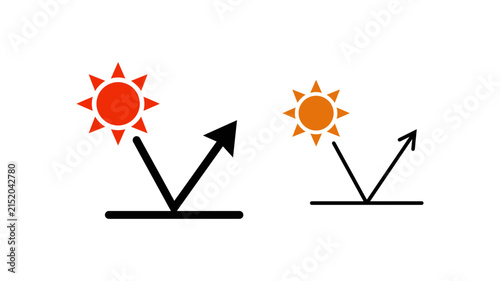 Illustration showing solar reflection icons with sun symbols and light rays