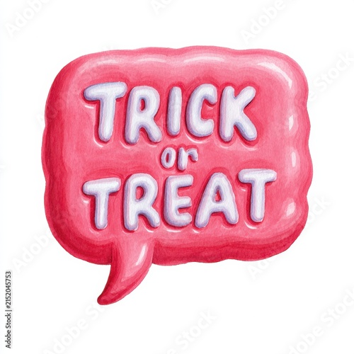 A red speech bubble with the Halloween phrase 