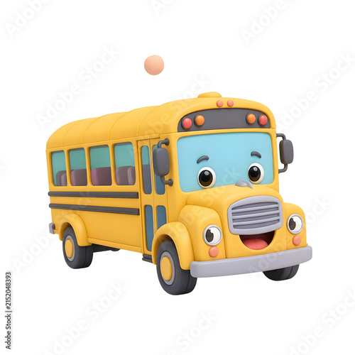 Back to School Season Peak cheerful yellow bus character illustration.