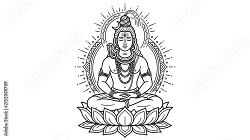 Cuadro en lienzo Meditating Deity on Lotus Flower, Spiritual Illustration