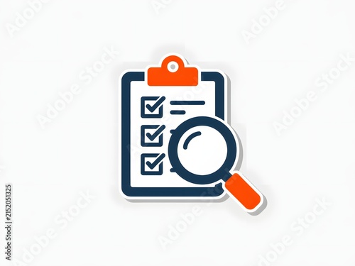 Clipboard with checklist being examined by a magnifying glass