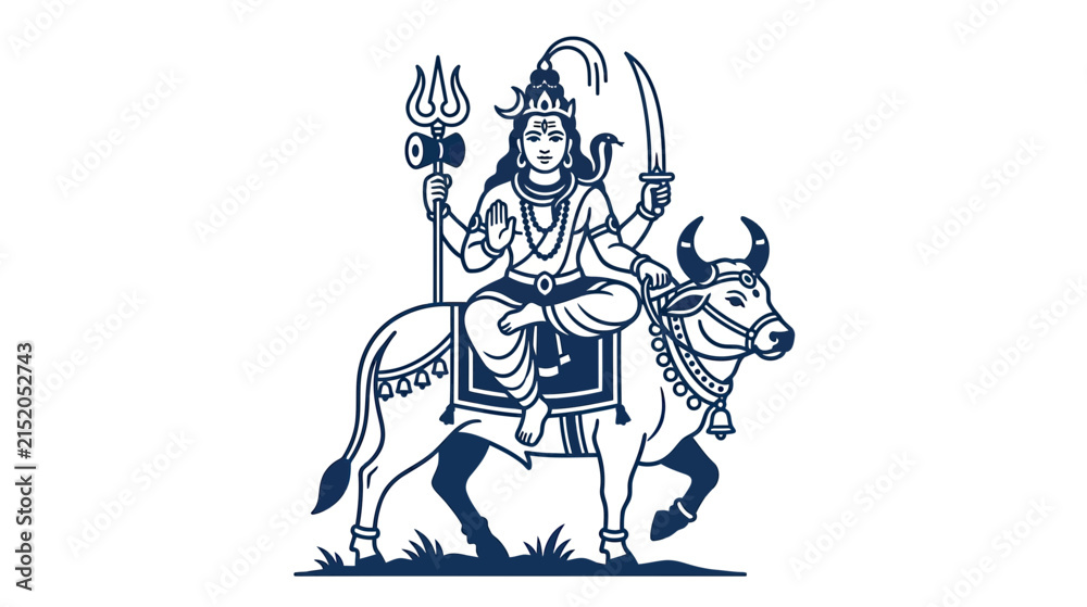 Fototapeta premium Hindu deity seated on bull, graphic illustration