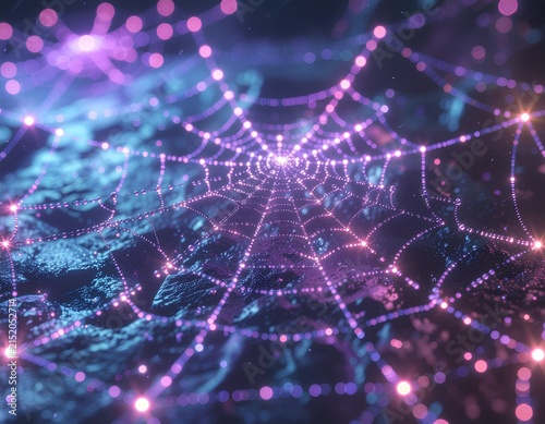 Luminous Digital Spider Web with Neon Lights