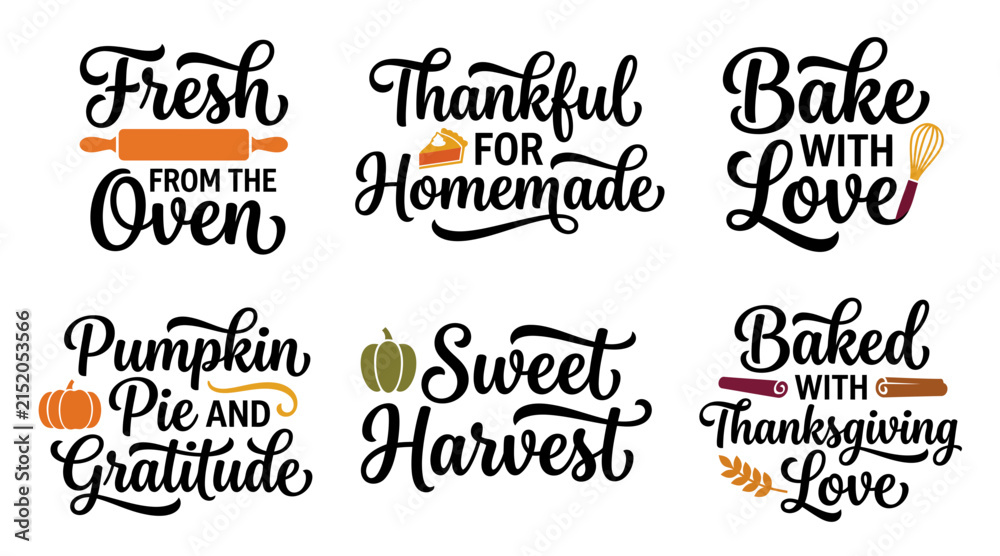 Fototapeta premium Thanksgiving baking and homemade food calligraphy typography set with thanksgiving homemade typography