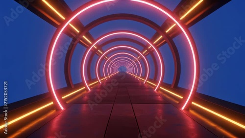 Abstract neon tunnel loop with cinematic camera movement and futuristic glow