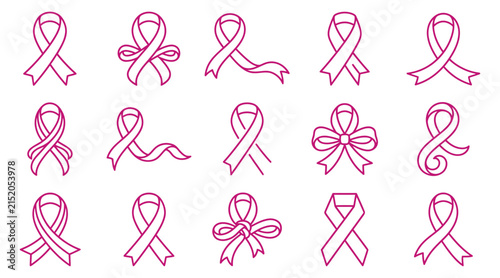 A comprehensive breast cancer awareness vector bundle featuring various pink ribbon designs for medical support campaigns and charity event graphic projects