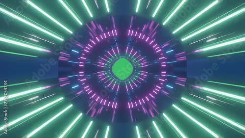 Abstract Neon Tunnel Motion with Pulsating Lights and Geometric Patterns in Futuristic Sci-Fi Style