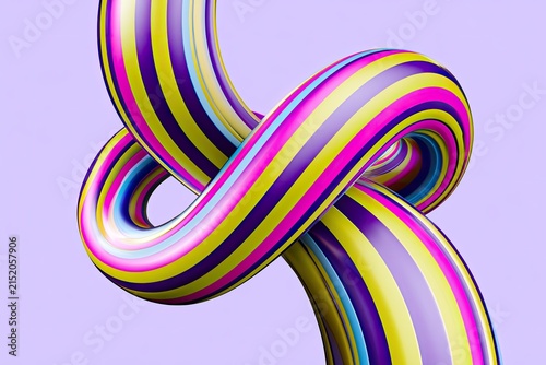 Colorful striped ribbons entwined in a complex knot against a pastel background