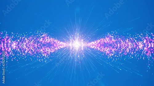 Abstract shimmering particles in symmetrical formation with soft glow against deep blue background