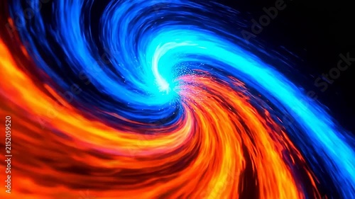 Abstract cosmic swirl of blue and orange fire vortex