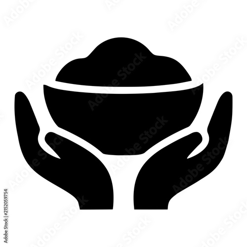 Human hands holding food bowl icon featuring black silhouette for community charity work.