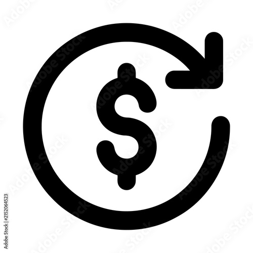 Financial return icon showing a circular arrow encompassing a dollar sign to represent the concept of money in motion and financial circulation