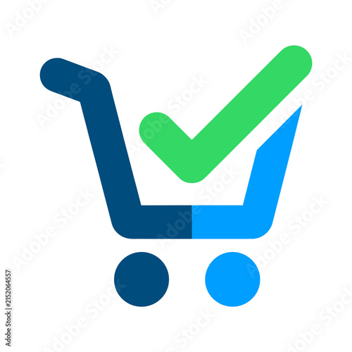 Shopping cart completion icon illustrating successful online purchase and order fulfillment with a checkmark