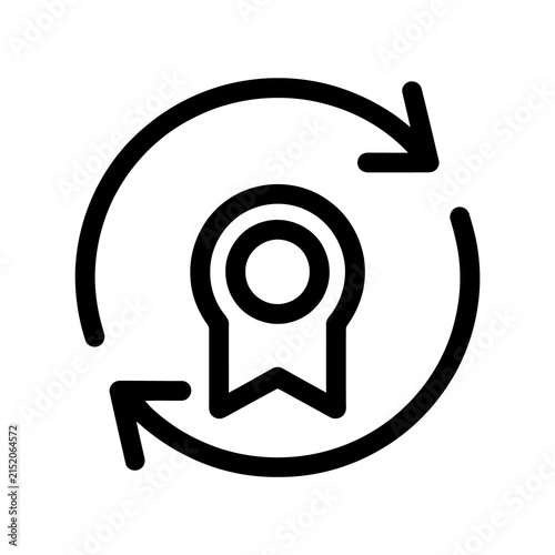 Continuous improvement concept illustrated by a ribbon symbol enclosed within a circular arrow showcasing constant progress and a dedication to superior quality standards