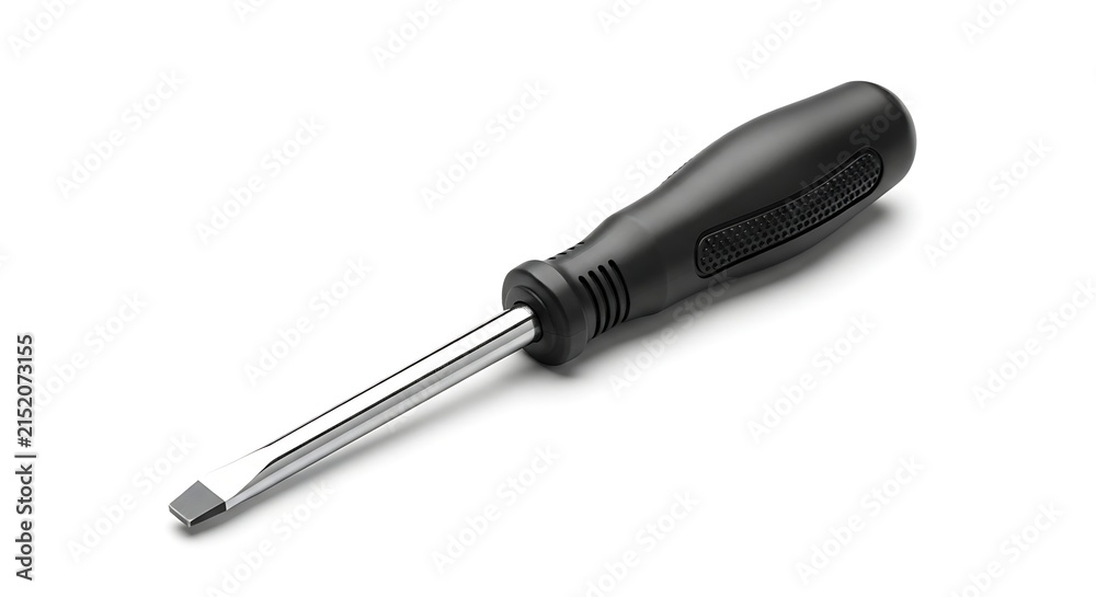 Fototapeta premium Black handled flathead screwdriver on white.