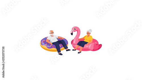 Senior Couple Relaxing on Fun Inflatable Floats