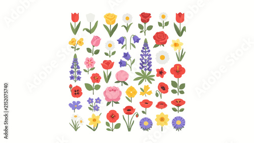 Colorful Pixel Art Flower Collection Set