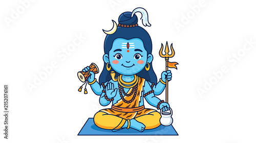 Bild auf Leinwand Cute Blue Deity Meditating with Trident and Drum