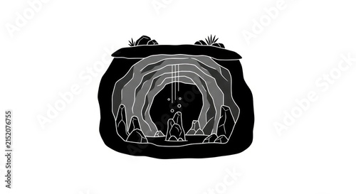 Foto Black silhouette of cave entrance landscape.