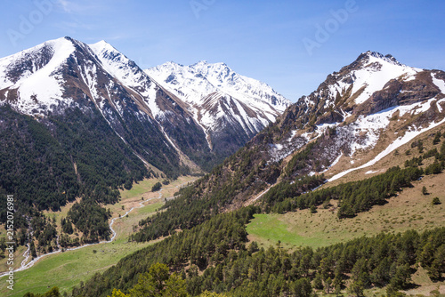Caucasus Mountains spring landscape. Karachay-Cherkessia, Russia