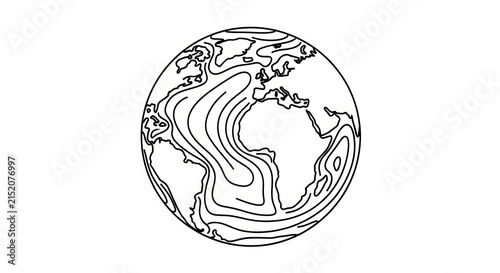 Canvas Print Earth Globe Line Art Illustration.