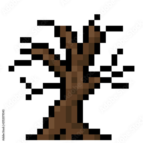 Spooky Halloween dead tree pixelated icon vector