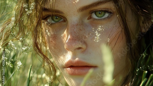 Ethereal Portrait of a Woman Surrounded by Nature's Gentle Embrace