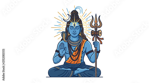 Photography Meditating blue deity with trident and snake