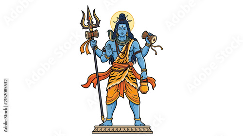 Принти на полотні Blue Deity Holding Trident and Drum on Transparent Background