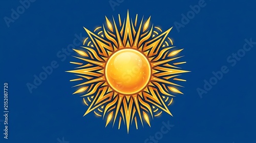 Golden stylized sun symbol on a deep blue background