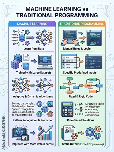 Comparison between machine learning and traditional programming concepts