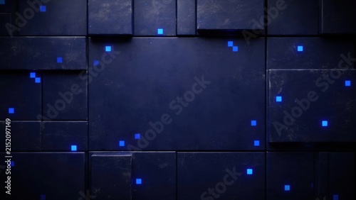 Dark Blue Cubes with Glowing Blue Dots Abstract Background.