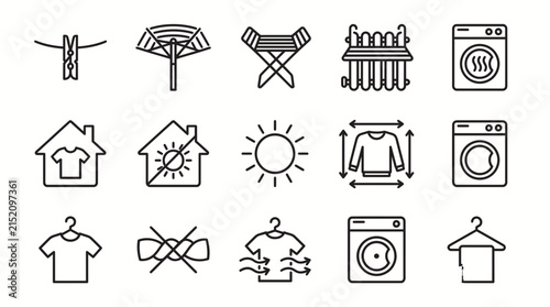 Set of Laundry and Clothing Care Line Icons.