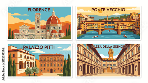 Florence Italy Landmarks Illustrated Travel Set.