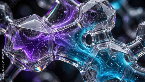 Abstract Molecular Structure with Vibrant Purple and Blue Liquid Flow.