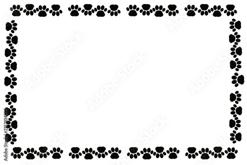 Black paw print silhouette frame with generous negative space in the center, ideal for pet-themed posters, websites, flyers, printable designs, signs, invitations, labels, and promotional materials.