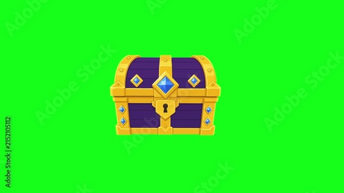 Treasure chest animated closed royal purple chest with glowing gem sparkling 4k chroma key green screen background