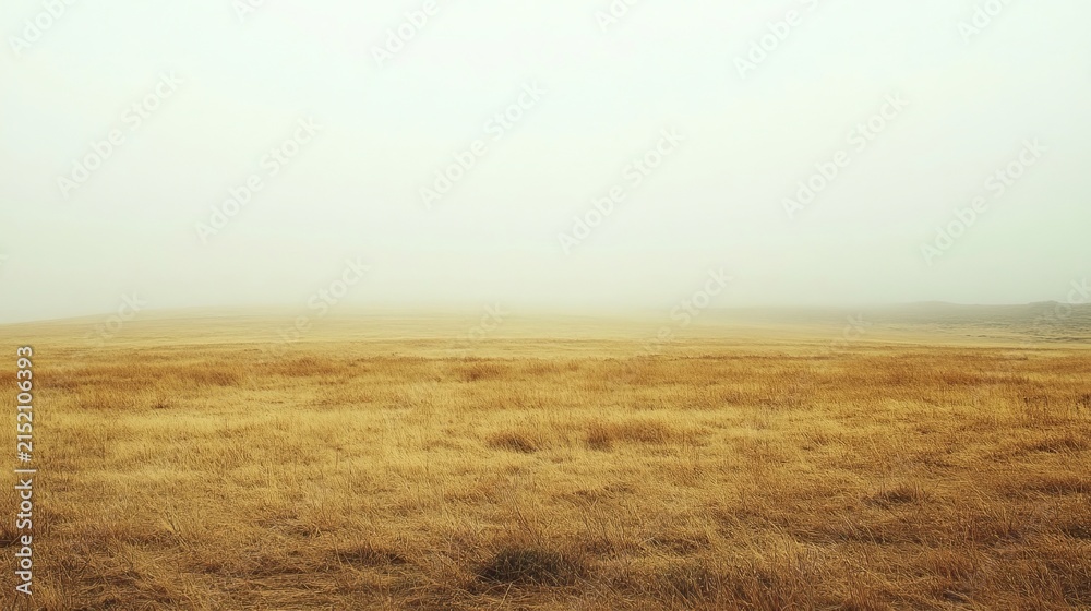 Obraz premium Minimalist Landscape Featuring Early Autumn Fog Over A Large Open Field With Muted Earthy Tones.