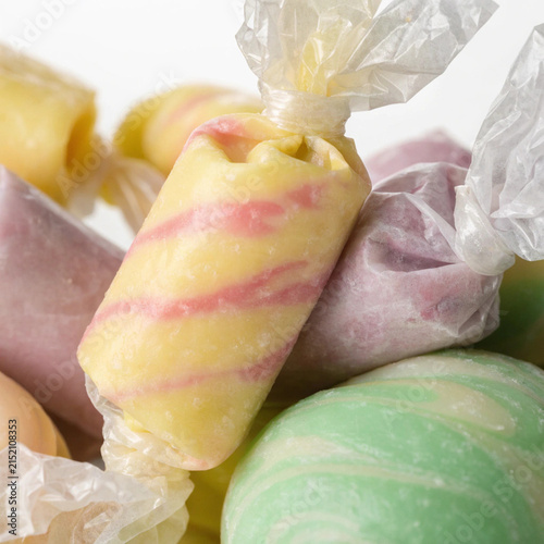 Assorted Pastel Saltwater Taffy in Cellophane Wrappers