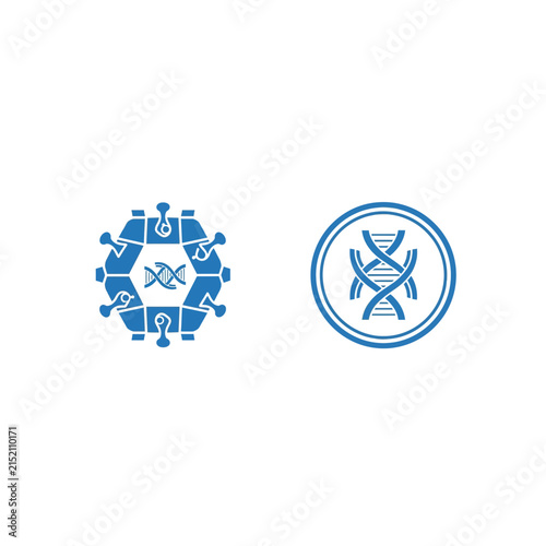 Dna double helix and genetic research icons in blue