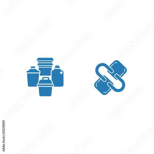 Blue plastic bottles and chain link icons